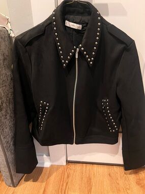 Mango Black Cropped Studded suede Bomber Jacket